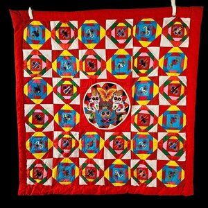 Tibetan Patchwork Baby Quilt Handmade 3-Dimensional 100% Cotton Red Multi NEW